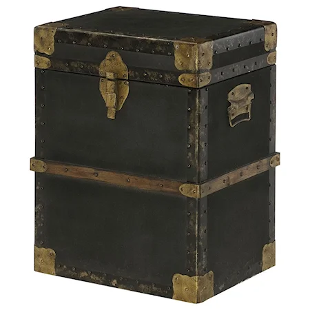 Travel Trunk End Table with Metal and Leather Accessories